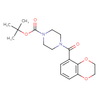 Chemical structure of tert-butyl 4-(2,3-dihydro-1,4-benzodioxine-5-carbonyl)piperazine-1-carboxylate - CSSB00105525271