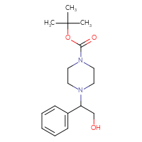 Chemical structure of tert-butyl 4-(2-hydroxy-1-phenylethyl)piperazine-1-carboxylate - CSSB00010418860