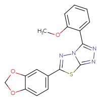 Chemical structure of 6-(2H-1,3-benzodioxol-5-yl)-3-(2-methoxyphenyl)-[1,2,4]triazolo[3,4-b][1,3,4]thiadiazole - CSSB00121637627