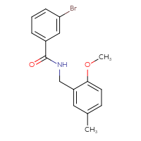 Chemical structure of 3-bromo-N-[(2-methoxy-5-methylphenyl)methyl]benzamide - CSSB02042004288