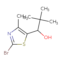 Chemical structure of 1-(2-bromo-4-methyl-1,3-thiazol-5-yl)-2,2-dimethylpropan-1-ol - CSSB21246424039