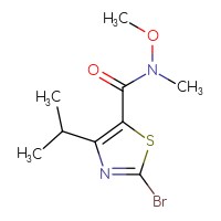 Chemical structure of 2-bromo-N-methoxy-N-methyl-4-(propan-2-yl)-1,3-thiazole-5-carboxamide - CSSB09882663923