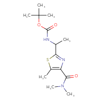 Chemical structure of tert-butyl N-{1-[4-(dimethylcarbamoyl)-5-methyl-1,3-thiazol-2-yl]ethyl}carbamate - CSSB01150687736