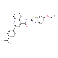 Chemical structure of N-(6-ethoxy-1,3-benzothiazol-2-yl)-2-[4-(propan-2-yl)phenyl]quinoline-4-carboxamide - CSSB00121674648