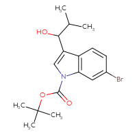 Chemical structure of tert-butyl 6-bromo-3-(1-hydroxy-2-methylpropyl)-1H-indole-1-carboxylate - CSSB21246421701