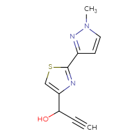Chemical structure of 1-[2-(1-methyl-1H-pyrazol-3-yl)-1,3-thiazol-4-yl]prop-2-yn-1-ol - CSSB21246469845