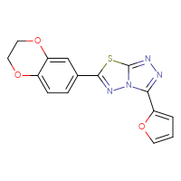 Chemical structure of 6-(2,3-dihydro-1,4-benzodioxin-6-yl)-3-(furan-2-yl)-[1,2,4]triazolo[3,4-b][1,3,4]thiadiazole - CSSB00121637410