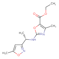 Chemical structure of ethyl 4-methyl-2-{[(1S)-1-(5-methyl-1,2-oxazol-3-yl)ethyl]amino}-1,3-oxazole-5-carboxylate - CSSB21495910869