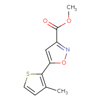 Chemical structure of methyl 5-(3-methylthiophen-2-yl)-1,2-oxazole-3-carboxylate - CSSB00011103465