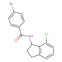 Chemical structure of 4-bromo-N-(7-chloro-2,3-dihydro-1H-inden-1-yl)benzamide - CSSB06326898550