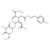 Chemical structure of 2-(4-{2-[2-(4-hydroxyphenyl)ethoxy]-2-oxoethyl}-5-(methoxycarbonyl)-2-{[(2S,3R,4S,5S,6R)-3,4,5-trihydroxy-6-(hydroxymethyl)oxan-2-yl]oxy}-3,4-dihydro-2H-pyran-3-ylidene)acetic acid - CSSB15547757760
