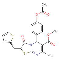 Chemical structure of methyl 5-[4-(acetyloxy)phenyl]-7-methyl-3-oxo-2-[(thiophen-2-yl)methylidene]-2H,3H,5H-[1,3]thiazolo[3,2-a]pyrimidine-6-carboxylate - CSSB00121707154