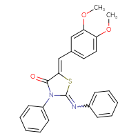 Chemical structure of (5Z)-5-[(3,4-dimethoxyphenyl)methylidene]-3-phenyl-2-(phenylimino)-1,3-thiazolidin-4-one - CSSB20620699114