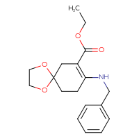 Chemical structure of ethyl 8-(benzylamino)-1,4-dioxaspiro[4.5]dec-7-ene-7-carboxylate - CSSB00010253312