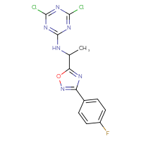Chemical structure of 4,6-dichloro-N-{1-[3-(4-fluorophenyl)-1,2,4-oxadiazol-5-yl]ethyl}-1,3,5-triazin-2-amine - CSSB21332126754