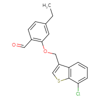 Chemical structure of 2-[(7-chloro-1-benzothiophen-3-yl)methoxy]-4-ethylbenzaldehyde - CSSB21349237293