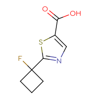 Chemical structure of 2-(1-fluorocyclobutyl)-1,3-thiazole-5-carboxylic acid - CSSB06443249129