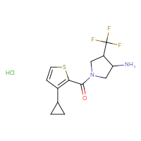 Chemical structure of 1-(3-cyclopropylthiophene-2-carbonyl)-4-(trifluoromethyl)pyrrolidin-3-amine hydrochloride - CSSB02495366328