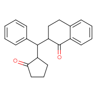 Chemical structure of 2-[(2-oxocyclopentyl)(phenyl)methyl]-1,2,3,4-tetrahydronaphthalen-1-one - CSSB00161152857