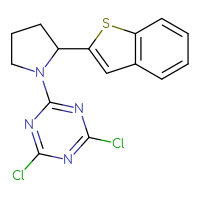 Chemical structure of 2-[2-(1-benzothiophen-2-yl)pyrrolidin-1-yl]-4,6-dichloro-1,3,5-triazine - CSSB21332129807