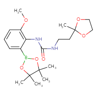 Chemical structure of 1-[2-methoxy-6-(4,4,5,5-tetramethyl-1,3,2-dioxaborolan-2-yl)phenyl]-3-[2-(2-methyl-1,3-dioxolan-2-yl)ethyl]urea - CSSB21246003112