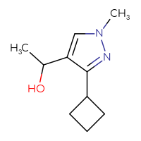 Chemical structure of 1-(3-cyclobutyl-1-methyl-1H-pyrazol-4-yl)ethan-1-ol - CSSB06661284405