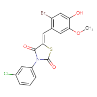 Chemical structure of (5Z)-5-[(2-bromo-4-hydroxy-5-methoxyphenyl)methylidene]-3-(3-chlorophenyl)-1,3-thiazolidine-2,4-dione - CSSB00132921592