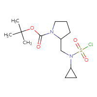 Chemical structure of tert-butyl 2-{[(chlorosulfonyl)(cyclopropyl)amino]methyl}pyrrolidine-1-carboxylate - CSSB00155193354