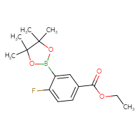 Chemical structure of ethyl 4-fluoro-3-(4,4,5,5-tetramethyl-1,3,2-dioxaborolan-2-yl)benzoate - CSSB00010144543
