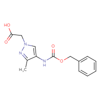 Chemical structure of 2-(4-{[(benzyloxy)carbonyl]amino}-3-methyl-1H-pyrazol-1-yl)acetic acid - CSSB02125897320