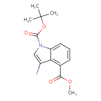 Chemical structure of 1-tert-butyl 4-methyl 3-iodo-1H-indole-1,4-dicarboxylate - CSSB00055618768