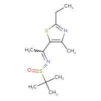 Chemical structure of (S)-N-[1-(2-ethyl-4-methyl-1,3-thiazol-5-yl)ethylidene]-2-methylpropane-2-sulfinamide - CSSB21331678471
