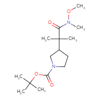 Chemical structure of tert-butyl 3-{1-[methoxy(methyl)carbamoyl]-1-methylethyl}pyrrolidine-1-carboxylate - CSSB01148880719