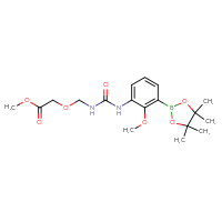 Chemical structure of methyl 2-[({[2-methoxy-3-(4,4,5,5-tetramethyl-1,3,2-dioxaborolan-2-yl)phenyl]carbamoyl}amino)methoxy]acetate - CSSB21332144064