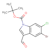 Chemical structure of tert-butyl 5-bromo-6-chloro-3-formyl-1H-indole-1-carboxylate - CSSB21332128271