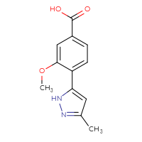 Chemical structure of 3-methoxy-4-(3-methyl-1H-pyrazol-5-yl)benzoic acid - CSSB02366072966