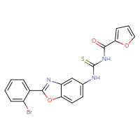 Chemical structure of 3-[2-(2-bromophenyl)-1,3-benzoxazol-5-yl]-1-(furan-2-carbonyl)thiourea - CSSB00121603376