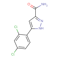 Chemical structure of 5-(2,4-dichlorophenyl)-1H-pyrazole-3-carboxamide - CSSB02276730971