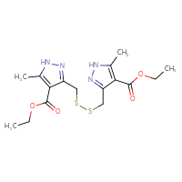 Chemical structure of ethyl 3-[({[4-(ethoxycarbonyl)-5-methyl-1H-pyrazol-3-yl]methyl}disulfanyl)methyl]-5-methyl-1H-pyrazole-4-carboxylate - CSSB00121697472