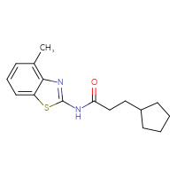 Chemical structure of 3-cyclopentyl-N-(4-methyl-1,3-benzothiazol-2-yl)propanamide - CSSB00104186317