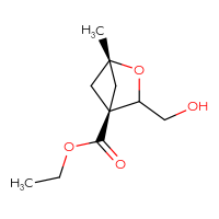 Chemical structure of ethyl (1r,4s)-3-(hydroxymethyl)-1-methyl-2-oxabicyclo[2.1.1]hexane-4-carboxylate - CSSB06258386184