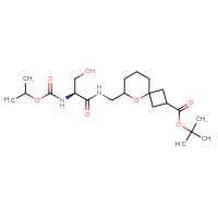 Chemical structure of tert-butyl 6-{[(2S)-3-hydroxy-2-{[(propan-2-yloxy)carbonyl]amino}propanamido]methyl}-5-oxaspiro[3.5]nonane-2-carboxylate - CSSB21432535155