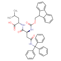 Chemical structure of (2S)-2-[(2S)-2-({[(9H-fluoren-9-yl)methoxy]carbonyl}amino)-3-[(triphenylmethyl)carbamoyl]propanamido]-4-methylpentanoic acid - CSSB21243167487