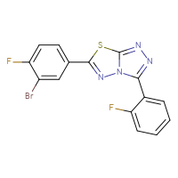 Chemical structure of 6-(3-bromo-4-fluorophenyl)-3-(2-fluorophenyl)-[1,2,4]triazolo[3,4-b][1,3,4]thiadiazole - CSSB00121603870