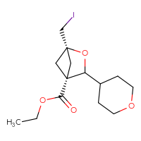 Chemical structure of ethyl (1r,4r)-1-(iodomethyl)-3-(oxan-4-yl)-2-oxabicyclo[2.1.1]hexane-4-carboxylate - CSSB14813058630