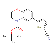 Chemical structure of tert-butyl 6-(5-cyanothiophen-2-yl)-3,4-dihydro-2H-1,4-benzoxazine-4-carboxylate - CSSB01457487555