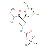 Chemical structure of tert-butyl N-[(1r,3r)-3-(3-fluoro-5-methylphenyl)-3-[methoxy(methyl)carbamoyl]cyclobutyl]carbamate - CSSB17092984443
