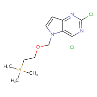 Chemical structure of 2,4-dichloro-5-{[2-(trimethylsilyl)ethoxy]methyl}-5H-pyrrolo[3,2-d]pyrimidine - CSSB06256047391
