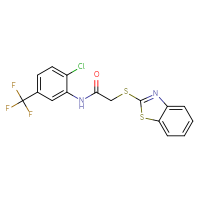 Chemical structure of 2-(1,3-benzothiazol-2-ylsulfanyl)-N-[2-chloro-5-(trifluoromethyl)phenyl]acetamide - CSSB00026092527