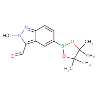 Chemical structure of 2-methyl-5-(4,4,5,5-tetramethyl-1,3,2-dioxaborolan-2-yl)-2H-indazole-3-carbaldehyde - CSSB06744474635